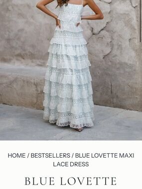 Blue Lovette Maxi Lace Tiered Dress - Pale Blue